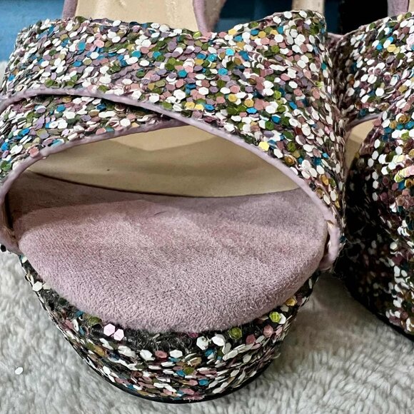 Qupid Multi Glitter Pink Chunky Heels - Picture 8 of 11